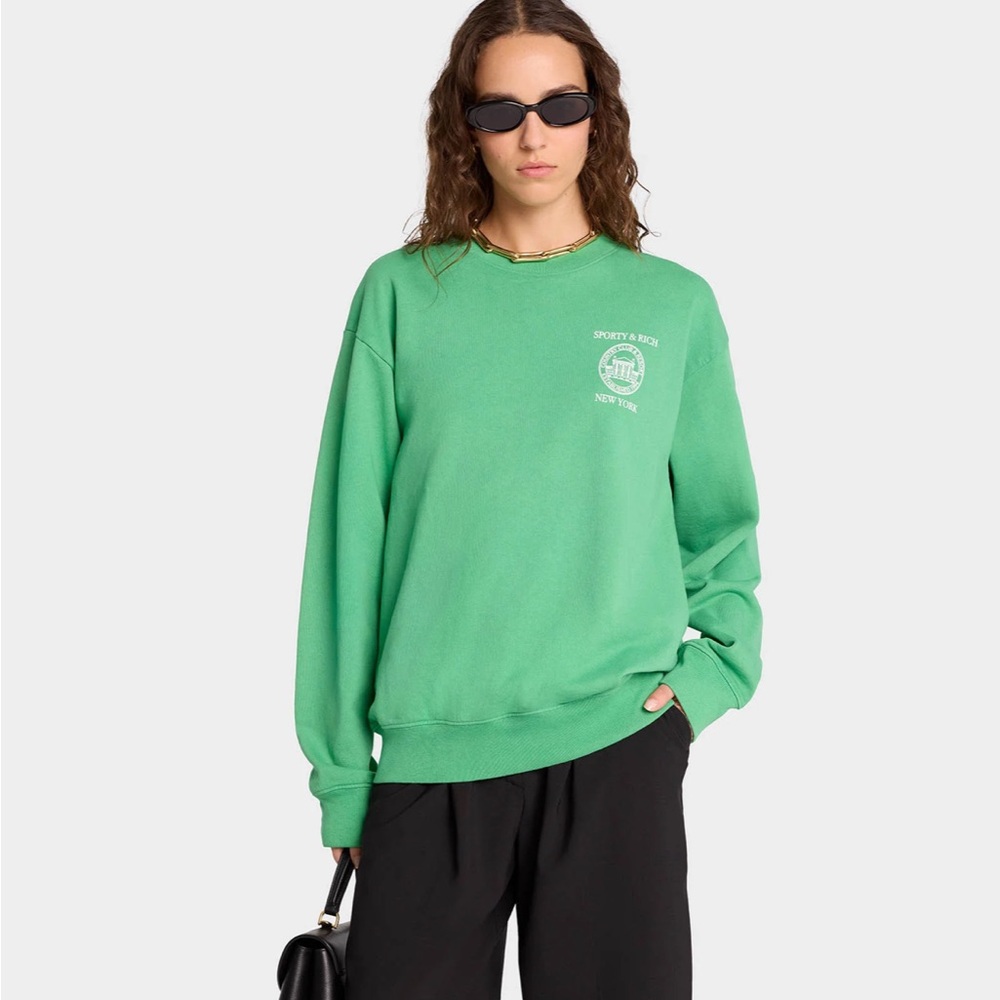 Sporty & Rich NY‎ Resort Crewneck LS Verde Green Cotton Logo Sweatshirt WN XL